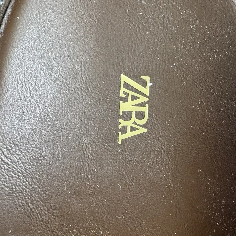 Zara Sandals Women's US 9 Brown Leather Buckle Slide Flat Minimalist Strappy NWT - Picture 2 of 13